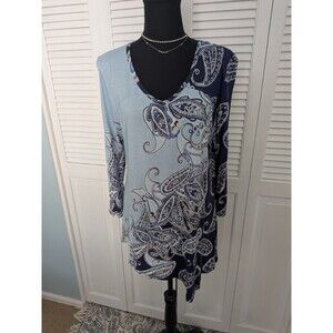 Parsley & Sage Top Womens XL Blue Multicolor Paisley Tunic Blouse Art Asymmetric